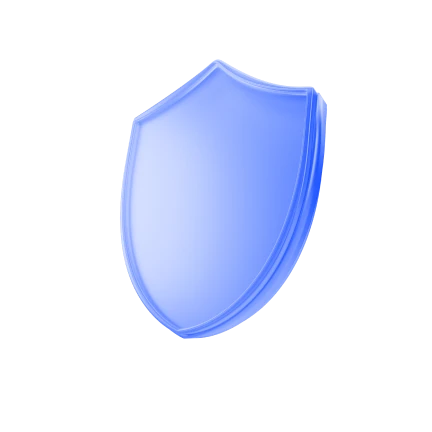 A three-dimensional, stylized light blue shield with layered edges, tilted towards the viewer